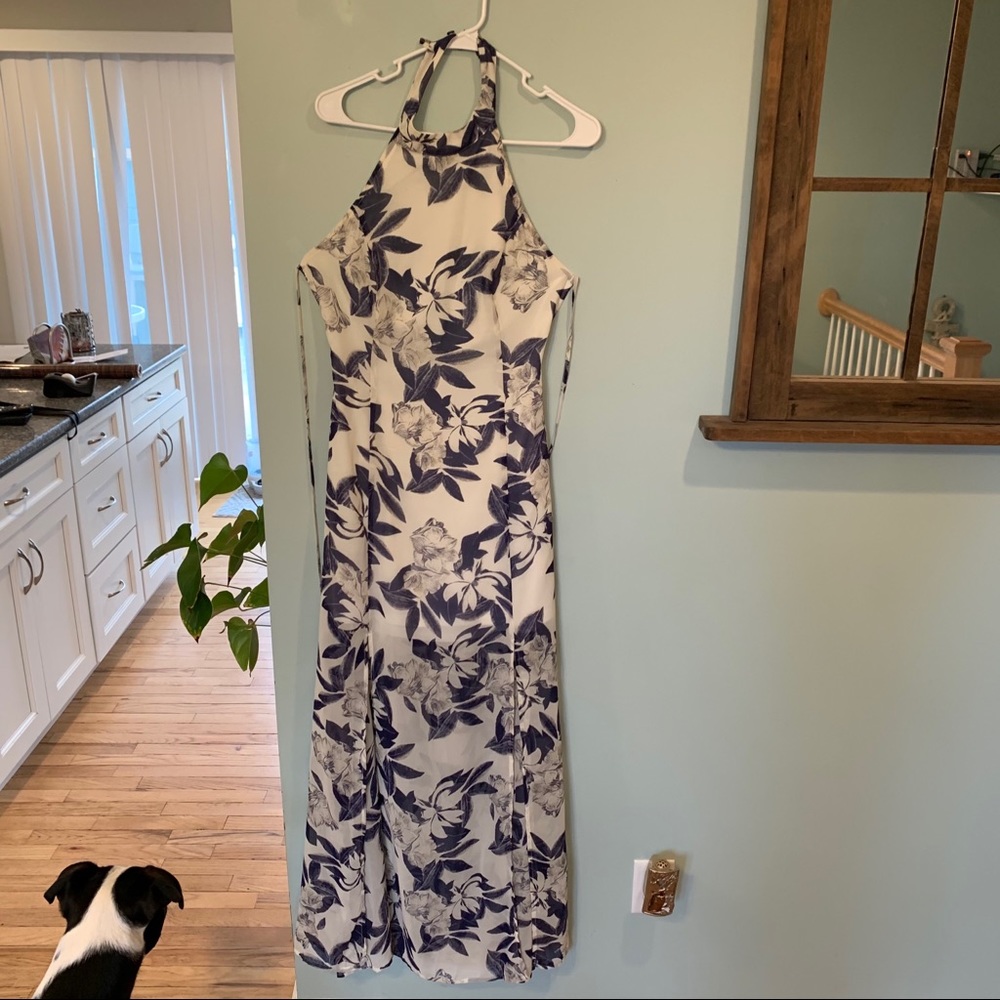 White and Navy Floral Maxi Dress